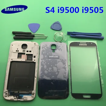Plină de Locuințe Caz corp Mijloc+Capac Spate+Lentile de Sticlă++Butoanele de Piese de schimb Pentru Samsung Galaxy s4 i9505 i9500 i337
