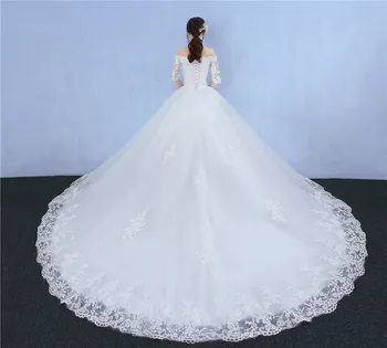 De lux broderie rochie de mireasa de pe umăr căsătoria aniversare de nunta rochie de dantelă rochii de mireasă cu trenul