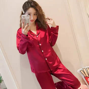 2020 Vara Toamna cu Maneci Lungi din Satin Pijama Seturi pentru Femei Pijamale Costum de Pijama Doamnelor Homewear Pijama Mujer Haine de Acasă