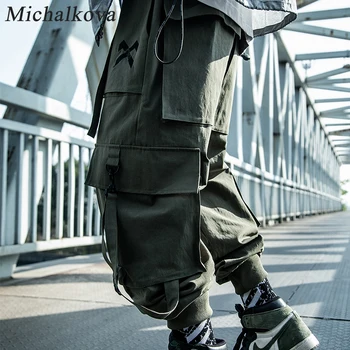 Michalkova Parașutist militar Japonez de sex Masculin Negru Joggers Mens hip hop Buzunare Ankel Pantaloni Barbati Streetwear Pantaloni Casual