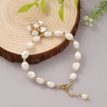 Coeufuedy Naturale Reale Baroc de apă Dulce Pearl Brățară pentru Femei Fata de Ziua de nastere Cadou de perle Albe Flori de Lumină Bijuterii de Lux