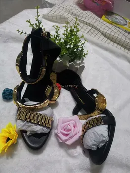 Lux Ceas De Mână De Aur Sandale Cu Toc Înalt Lanț De Metal Decor Sandale Gladiator Femei Designer Tocuri Inalte Pantofi De Partid Femeie 2020