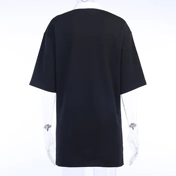 Harajuku Lung Liber T-shirt Femei Gotice punk Streetwear Supradimensionat Negru T-shirt Grunge Tipărite Dragon de sex Feminin de Epocă Topuri