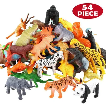 54 Buc Mini Jungle Animal Jucarii Set Realist Sălbatice, Animale De Plastic Jucării De Învățare Elefant Gazela Girafa Gnu Gorilla Leu Tigru