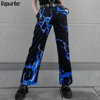Streetwear Fulger de Imprimare de Înaltă Talie pantaloni de Trening 2020 Liber Drept Pantaloni Lungi Pantaloni Largi Codrin Buzunarul de jos Rapwriter