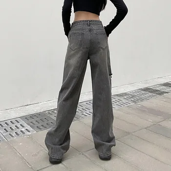 ZHISILAO Retro cu Talie Inalta Blugi Femei Plus Dimensiune Prietenul Streetwear Rupt Pantaloni din Denim Blugi Chic Drepte Blugi Largi Picior