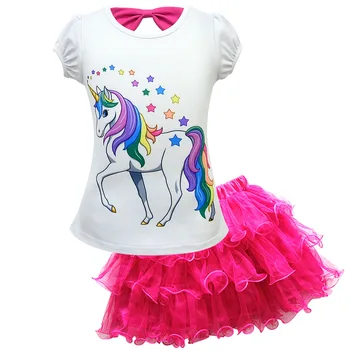 Unicorn Fete Seturi de Îmbrăcăminte de Vara tricou de Bumbac + Dantela Rochie 2 buc Costum Pentru Fete Haine pentru Copii Set Imbracaminte Copii de 2-10 Ani