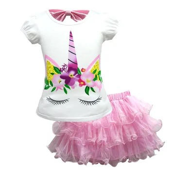 Unicorn Fete Seturi de Îmbrăcăminte de Vara tricou de Bumbac + Dantela Rochie 2 buc Costum Pentru Fete Haine pentru Copii Set Imbracaminte Copii de 2-10 Ani
