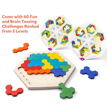 Coogam din Lemn, Puzzle Tangram Joc jocuri de Inteligență de tip Fagure Forma, rusă 3D Clădire Jucărie din Lemn de Forma Puzzle-uri Jucarii Cadou pentru Copii