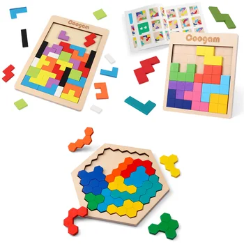 Coogam din Lemn, Puzzle Tangram Joc jocuri de Inteligență de tip Fagure Forma, rusă 3D Clădire Jucărie din Lemn de Forma Puzzle-uri Jucarii Cadou pentru Copii