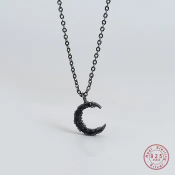 Argint 925 Negru Simplu Luna Pandantiv Colier Pentru Femei De Moda Clasic De Bijuterii Accesorii Prietena Cadou