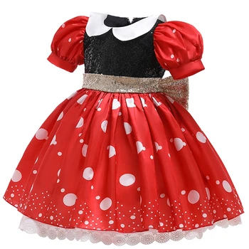 Red Polka Dot Rochie Tutu pentru Fete Fată Copil Drăguț Mickey Minnie Rochie Funda Mare Bandă de Vară 1 An de Ziua Rochie Baby Rochii
