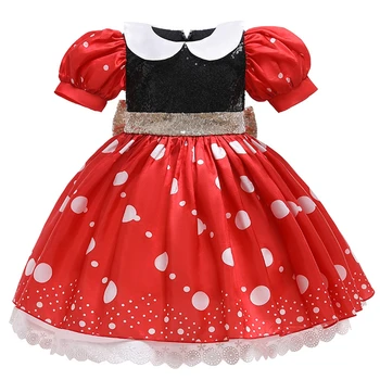 Red Polka Dot Rochie Tutu pentru Fete Fată Copil Drăguț Mickey Minnie Rochie Funda Mare Bandă de Vară 1 An de Ziua Rochie Baby Rochii