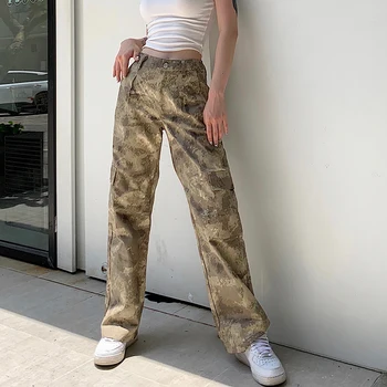 Waatfaak Buzunare Hip Hop Pantaloni Femei Harajuku Largi Drepte Camo Pantaloni Codrin Înaltă Talie Pantaloni De Vara Streetwear 2020