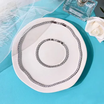 Nou Lux INS Stil Pave Plin de Top AAA+ Nano Zircon Brățară/Colier Seturi de Nunta Pentru Femei Partid Moda Bijuterii