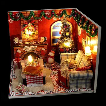 DIY Miniatură Mobilier casă de Păpuși de Crăciun Noapte de Carnaval Papusi de Lemn Casa Cu Lumină LED, Kituri Cadou Jucarii Pentru Copii