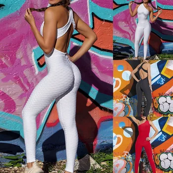 2020 Căpăstru Sexy Femei Trening Yoga Talie Mare Joace costum Slim Sport Backless de Funcționare de Top Sport Pantaloni Push-up Salopeta