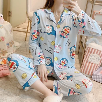 Tonngirls Pijamale Fete Set De Primăvară Drăguț De Agrement Pijamale Pentru Femei Desene Animate Imprimate Pijamale Homewear Costum Doraemon Pijamale