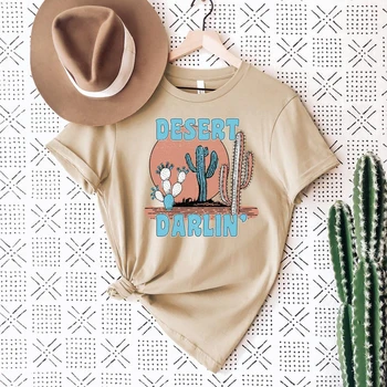 Stil Retro Desert Cactus Grafice de Imprimare Topuri Tricouri cu Maneci Scurte Plus Dimensiune Largi, din Bumbac Tricou Casual Femei ' 70 ' 80 ' Casual Tricou