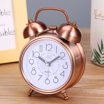 Fierbinte de Vânzare de Moda retro ceas deșteptător bronz antic ceas rotund Dublu Clopot Tare Ceas cu Alarmă Noptiera Lumina de Noapte Acasă Decoruri Cadou