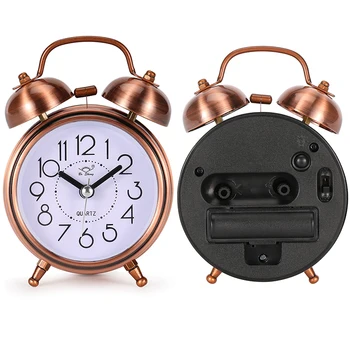 Fierbinte de Vânzare de Moda retro ceas deșteptător bronz antic ceas rotund Dublu Clopot Tare Ceas cu Alarmă Noptiera Lumina de Noapte Acasă Decoruri Cadou