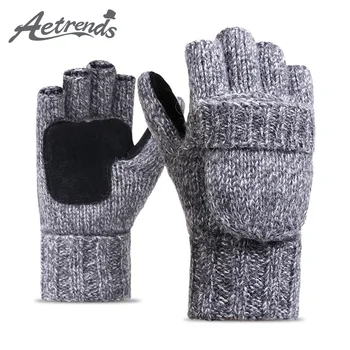 [AETRENDS] Iarna Cald Lână Tricotate Convertibile Flip Top Degete Mănuși cu un deget Mănuși Bărbați Femei Tricot Mănuși Deget și Jumătate O-0082