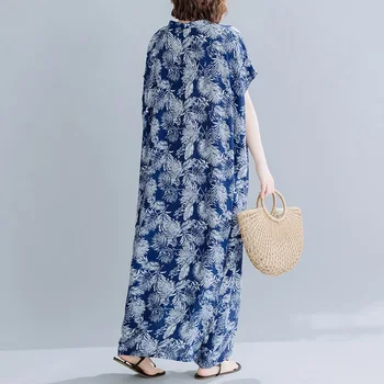 Din satin de bumbac plus dimensiune vintage florale femei casual pierde vară lungă rochie de plajă haine elegante 2021 doamnelor rochii sundress