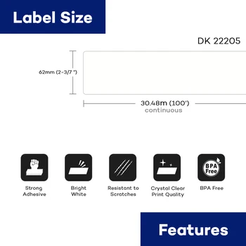 CIDY Compatibil pentru Brother DK-22205 DK22205 DK-2205 DK205 Compatibil Etichete Brother Etichete Continuă Etichete de Hârtie DK 22205
