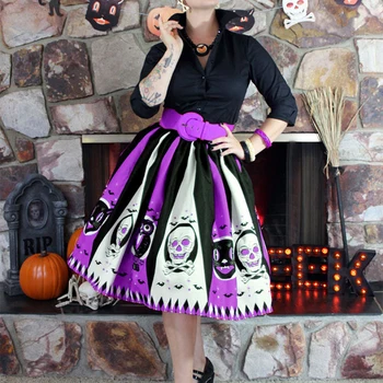 Femei Vintage Halloween Fusta Retro Fata De Poker Craniu Plus Dimensiune Fusta Talie Mare Cutat Rochie De Bal Fuste Lungi