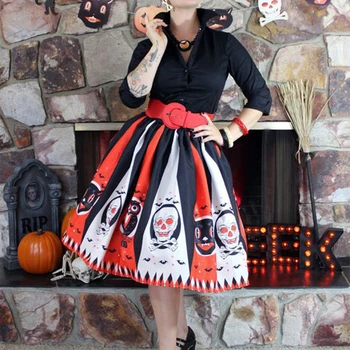Femei Vintage Halloween Fusta Retro Fata De Poker Craniu Plus Dimensiune Fusta Talie Mare Cutat Rochie De Bal Fuste Lungi