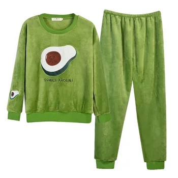 MELIFLE Cald Iarna Avocado Set de Pijama pentru Femei Catifea de Mătase Verde Pijamale Flanel Atoff Acasă Satin Moale de Pluș Sleepwear
