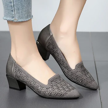GKTINOO 2020 Stras Med Tocuri Femei pantofi Moi din Piele Femei Pantofi Femei Aluneca Pe Încălțăminte Toc Pătrat Doamnelor Pantofi