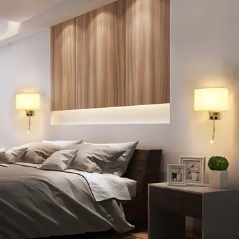 Tesatura de comutare Led-uri lumina de perete camera de zi dormitor lampă de noptieră din oțel inoxidabil LED E27 lampă de perete de lectură, corp de iluminat tranșee