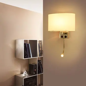 Tesatura de comutare Led-uri lumina de perete camera de zi dormitor lampă de noptieră din oțel inoxidabil LED E27 lampă de perete de lectură, corp de iluminat tranșee