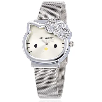 Ceas de moda pentru Femei de Lux Casual Cuarț de Aur de Argint Pisica Pisoi Ceas Doamnelor Fete Bandă de Oțel Drăguț Ceas Cristal reloj
