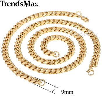 Trendsmax Brand Set de Bijuterii 9mm Aur/Negru Bărbați de Culoare Lanț din Oțel Inoxidabil Brățară Colier Stopa Link-ul de Moda Fierbinte KS200 KS202