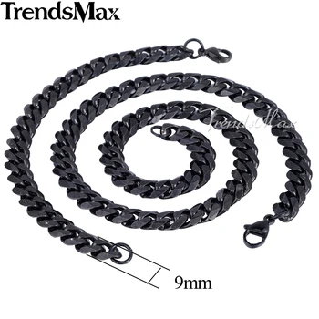 Trendsmax Brand Set de Bijuterii 9mm Aur/Negru Bărbați de Culoare Lanț din Oțel Inoxidabil Brățară Colier Stopa Link-ul de Moda Fierbinte KS200 KS202
