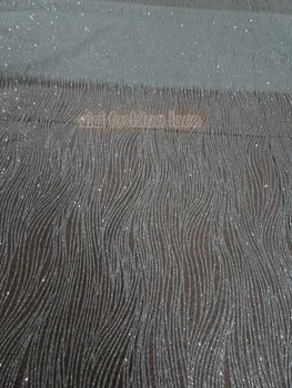 De înaltă Calitate sclipici ochiurilor de plasă Tesatura Dantelă de argint pulbere din Africa Dantela tesatura CiCi-42079 lipite cu sclipici Paiete