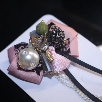 I-Remiel Moda coreeană Perla de Cristal Brosa Arc Cravată Femei Tesatura Broșe Rafinat Ciucure Lung Haina Guler de Camasa Accesorii