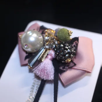 I-Remiel Moda coreeană Perla de Cristal Brosa Arc Cravată Femei Tesatura Broșe Rafinat Ciucure Lung Haina Guler de Camasa Accesorii