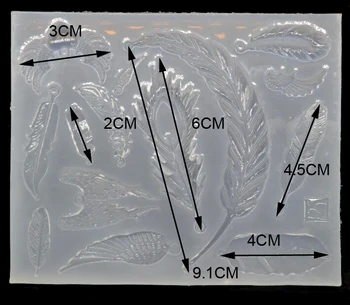 1=14pcs Transparent Mucegai Silicon pentru bijuterii cu Pene de farmece pandantiv Rasina de Silicon Mucegai manual instrument de rășină epoxidică matrite