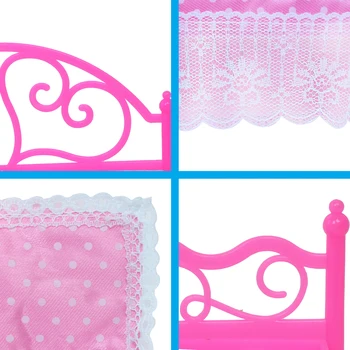 2 Articole = 1x Pat de Plastic de Dormit Toy Perna Mobilier de Dormitor + 1x Moda de Flori Pânză Canapea Pentru Papusa Barbie Accesorii Cadouri