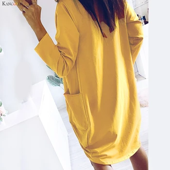 KANCOOLD rochie Plus Dimensiune Maneca Lunga Buzunare-Tunica Domnisoare Liber Pulover Bluza Rochie de moda de Iarnă rochie nouă femei 2019Oct28