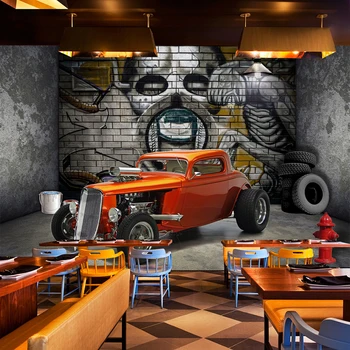 Restaurant Bar Cafenea 3D Tapet Mural Spațiale Extensia de Personalitate de Fundal Pictura pe Perete Retro Masina Creative Decor Tapet