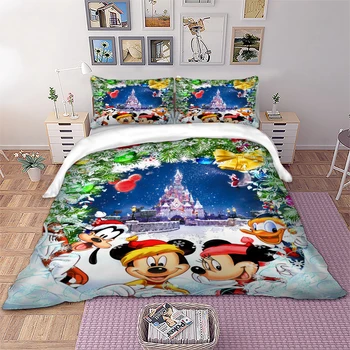 Desene animate Disney Set lenjerie de Pat 3D Mickey Crăciun Carpetă Acopere Twin Plin Regina King Decorative Copii lenjerie de pat