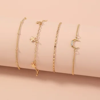 Placare cu aur de stele Luna Stratificat Stratificare Lanț de Metal Link-ul de Bratari pentru Femei Bijuterii de Designer