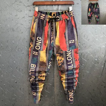 Moda Primavara Hip hop Imprimate Pantaloni Barbati Vrac Joggeri Streetwear Mozaic Pantaloni Harem Haine Manseta Glezna lungime Pantaloni