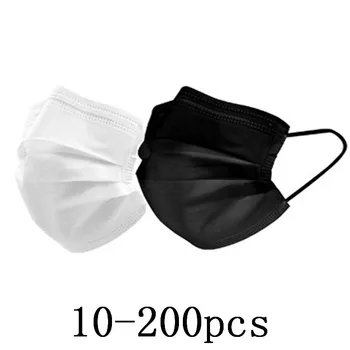 10-200pcs 3-Strat Non-Țesute Masca Pânză de Filtru de Gura Masca Negru Alb de Unică folosință, Mască de Praf, Măști de Protecție PM2.5 Mondmasker