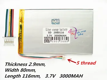 5 fire Litru de energie a bateriei 2980116 3.7 V 3000MAH Universal Li-ion pentru tableta pc de 7 inch, 8 inch 9 inch