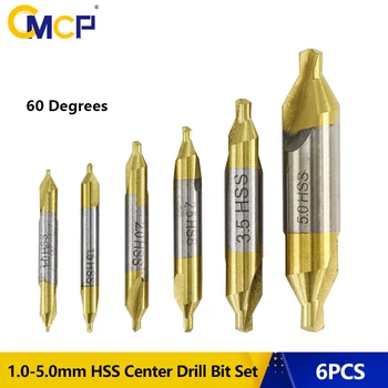 CMCP 6pcs HSS Centru Set burghie Acoperite cu Staniu Combinate Countersinks Burghiu 1.0-5.0 mm 60 de Grade Gaura de Tăiere Pentru prelucrarea Metalelor Instrument